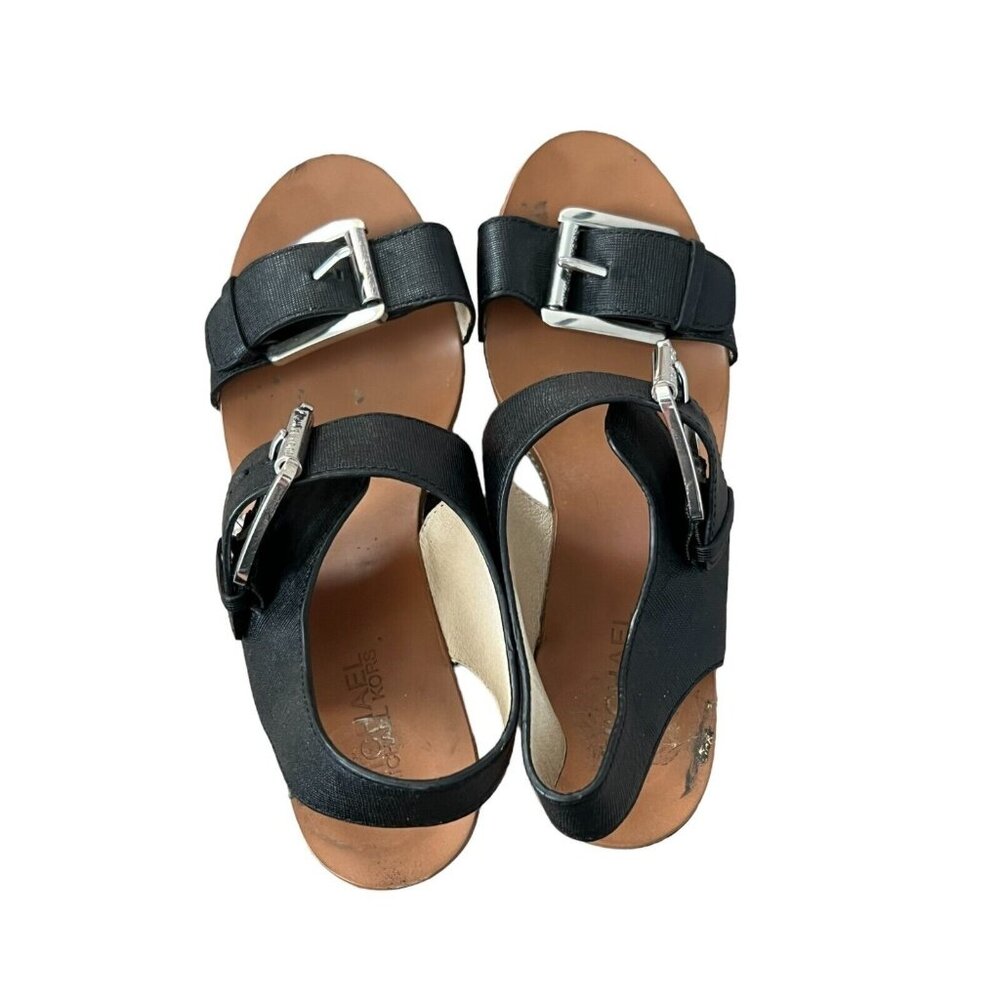 Michael Kors Warren Sandals Size 7 Black White Platform Heels Leather - Picture 3 of 9